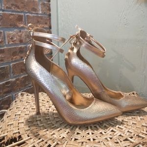 Metallic Gold Snakeskin Print Heels 10